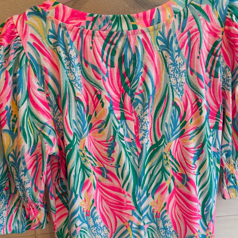 Lilly Pulitzer Pink and Green Leaf Mini Dress - Picture 6 of 6